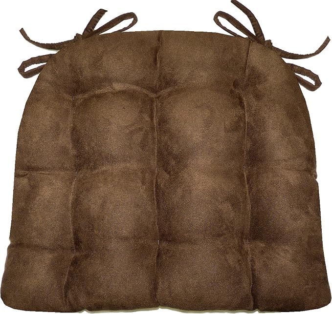 Barnett Home Decor Microsuede Coffee Bean Brown Dining Chair Pad with Ties - 19 x 19 Size Large Chair Cushion - Latex Foam Fill Cushion, Reversible, Machine Washable - Microfiber Ultrasuede by BarnettHomeDecor