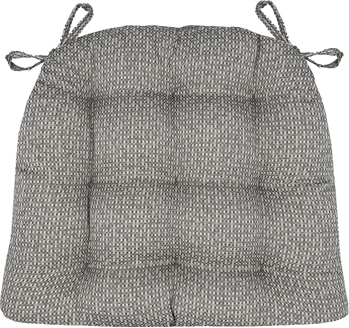 Barnett Home Decor Dining Chair Pad with Ties - June Grey Size Small 15 x 17 - Latex Foam Filled Cushion, Reversible (Gray) by BarnettHomeDecor