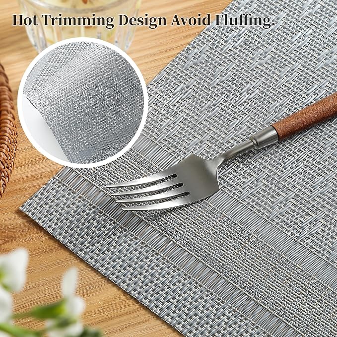 Leetaltree Lunar Grey Placemats Set of 6 - Heat Resistant Non-Slip Place mats for Dining Table, Washable Durable PVC Vinyl Woven Table Mats（Lunar Grey, 6） - Image 3