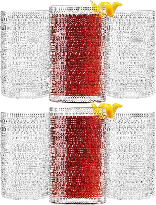 Khen Plastic Hobnail Drinking Highball Glasses Set of 6 Clear Color Cups 14oz, Shatterproof & Unbreakable Acrylic Beaded Design, BPA-Free, Dishwasher Safe Indoor/Outdoor Drinkware for Water, Cocktails by Khen