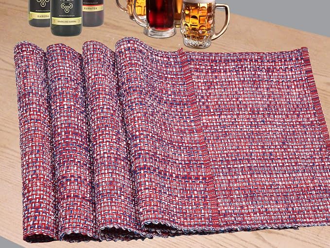 Urban Villa Two Tone Placemat Cotton Tablemat 14x20 (Set of 6) Red/Blu/Wht - Image 4