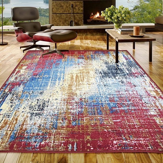 SUPERIOR Indoor Non-Slip Area Rug, Modern Home Floor Decor, Throw for Living Room, Bedroom, Office, Entryway, Kitchen, Dining, Foam Backed Rugs, Arona Collection - 8ft x 10ft , Multicolor by SUPERIOR