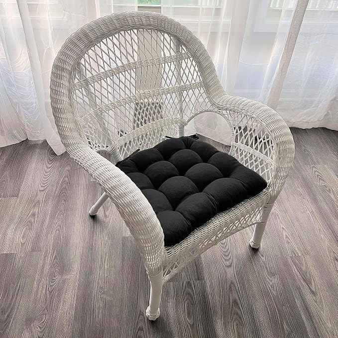Barnett Home Decor Microsuede Black Dining Chair Pad with Ties - 19 x 19 Size Large Chair Cushion - Latex Foam Fill Cushion, Reversible, Machine Washable - Microfiber Ultrasuede - Image 2