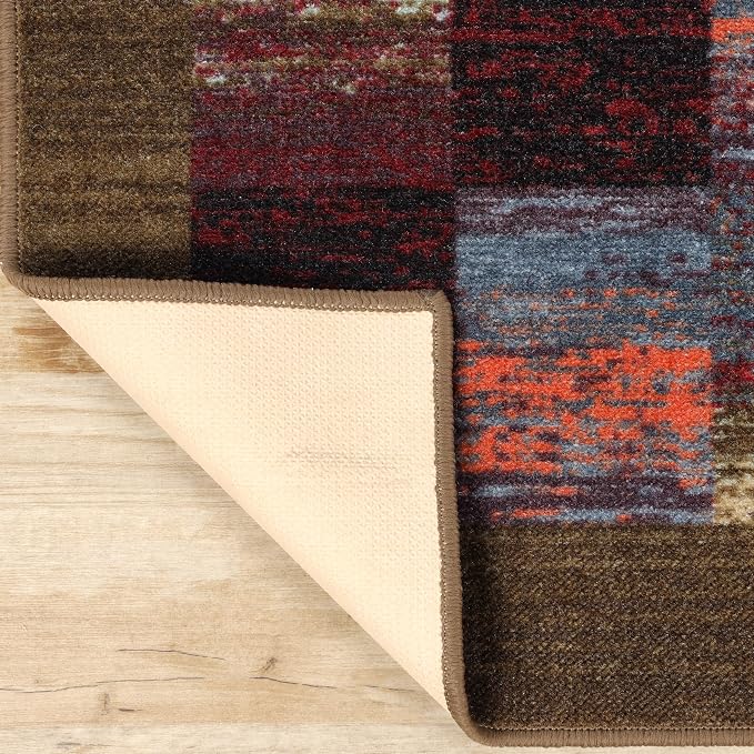 Superior Indoor Non-Slip Area Rug, Rustic Floor Decor, Color Block Rug for Living Room, Bedroom, Office, Kitchen, Dining, Washable Rugs, Foam Back, Lockwood Collection, 4' x 6', Brown-Burgundy - Image 5
