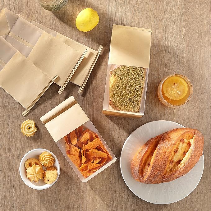 50 Pack Cookie Bags Packaging, DAJLFA Small Bakery Bags with Window, Tin Tie Tab Lock, Great for Muffin, Homemade Granola, Popcorn, Candies (3.9 * 3 * 9.2 Inches) - Image 6
