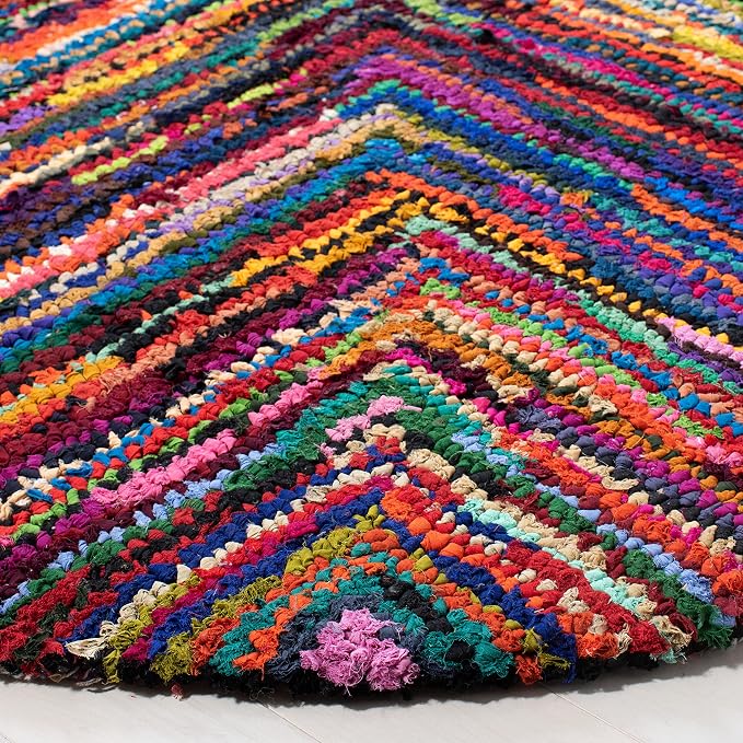 SAFAVIEH Nantucket Collection Area Rug - 6' Round, Pink & Multi, Handmade Modern Abstract Chevron Cotton, Ideal for High Traffic Areas in Living Room, Bedroom (NAN141A) - Image 3
