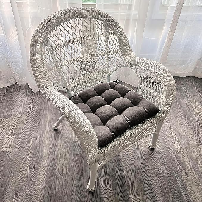 Barnett Home Decor Microsuede Grey Dining Chair Pad with Ties - 19 x 19 Size Large Chair Cushion - Latex Foam Fill Cushion, Reversible, Machine Washable - Microfiber Ultrasuede (Gray) - Image 2