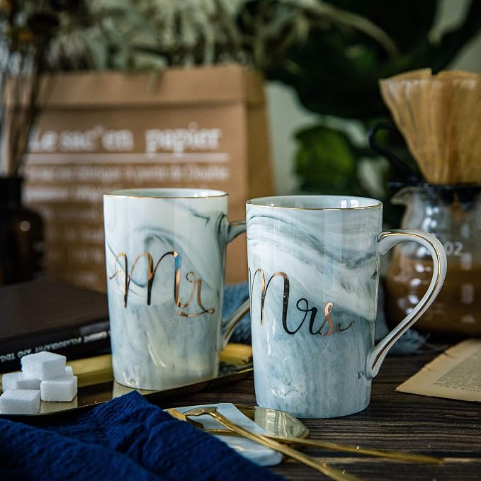 Jumway Mr and Mrs Coffee Mugs - Wedding Gifts - Mr and Mrs Mugs Set - for Bride and Groom - Gifts for Bridal Shower Engagement Wedding and Married Couples Anniversary - 14 Oz Grey - Image 8