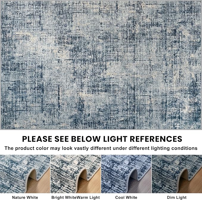 10x14 Washable Area Rug for Living Room Bedroom: Non-Slip Modern Blue Gold | Machine Washable TPR Backing, Stain-Resistant Low Pile, Pet & Kid Friendly, Abstract Decor for Dining Room, Dorm, Home Office - Image 9