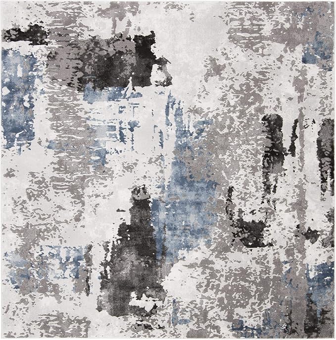 SAFAVIEH Craft Collection Area Rug - 6'7" Square, Grey & Blue, Modern Design, Non-Shedding & Easy Care, Ideal for High Traffic Areas in Living Room, Bedroom (CFT820F) - Image 3