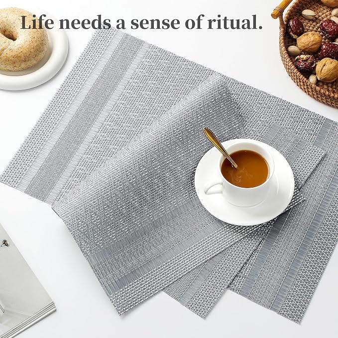 Leetaltree Lunar Grey Placemats Set of 4 - Heat Resistant Non-Slip Place mats for Dining Table, Washable Durable PVC Vinyl Woven Table Mats（Lunar Grey, 4） - Image 6