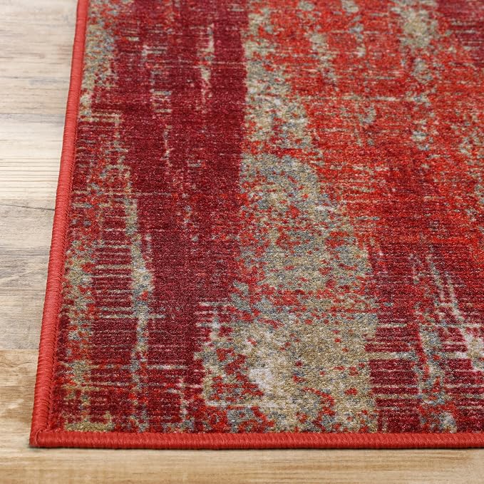 Superior Modern Indoor Area Rug, Washable, Non-Skid Foam Backing, Floor Decor for Living Room, Bedroom, Entry, Mudroom, Washable Rugs, Abstract Brushstroke, Brayton Collection, 4' x 6', Orange - Image 6