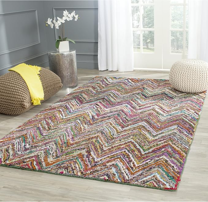 SAFAVIEH Nantucket Collection 8' x 10' Blue/Multi NAN141C Handmade Modern Abstract Chevron Cotton Area Rug - Image 5