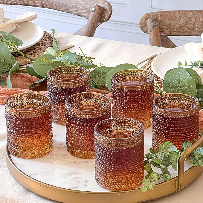 Kate Aspen Beaded Amber Drinking Glasses Set of 6-10 oz Vintage Glassware Jupiter Glasses, Cocktail Glass, Juice Glass, Water Cups Hostess Gift, Present, Gift for Newlyweds (Pack of 4) - Image 2