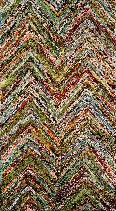 SAFAVIEH Nantucket Collection Accent Rug - 2' x 3', Red & Blue & Multi, Handmade Modern Abstract Chevron Cotton, Ideal for High Traffic Areas in Entryway, Living Room, Bedroom (NAN141B) - Image 2