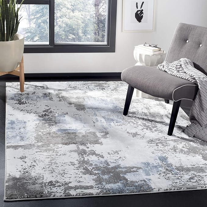 SAFAVIEH Craft Collection Area Rug - 5'3" Square, Grey & Blue, Modern Design, Non-Shedding & Easy Care, Ideal for High Traffic Areas in Living Room, Bedroom (CFT820F) by SAFAVIEH