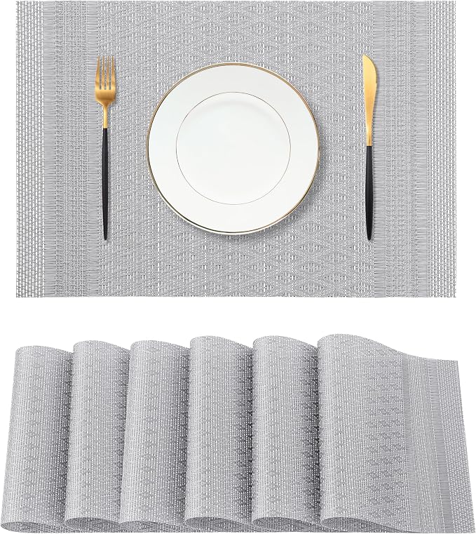 Leetaltree Lunar Grey Placemats Set of 6 - Heat Resistant Non-Slip Place mats for Dining Table, Washable Durable PVC Vinyl Woven Table Mats（Lunar Grey, 6） by Leetaltree-ArtatEveryTable