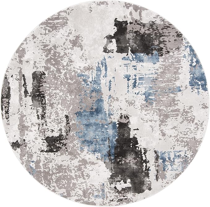 SAFAVIEH Craft Collection Area Rug - 6'7" Round, Grey & Blue, Modern Design, Non-Shedding & Easy Care, Ideal for High Traffic Areas in Living Room, Bedroom (CFT820F) - Image 2