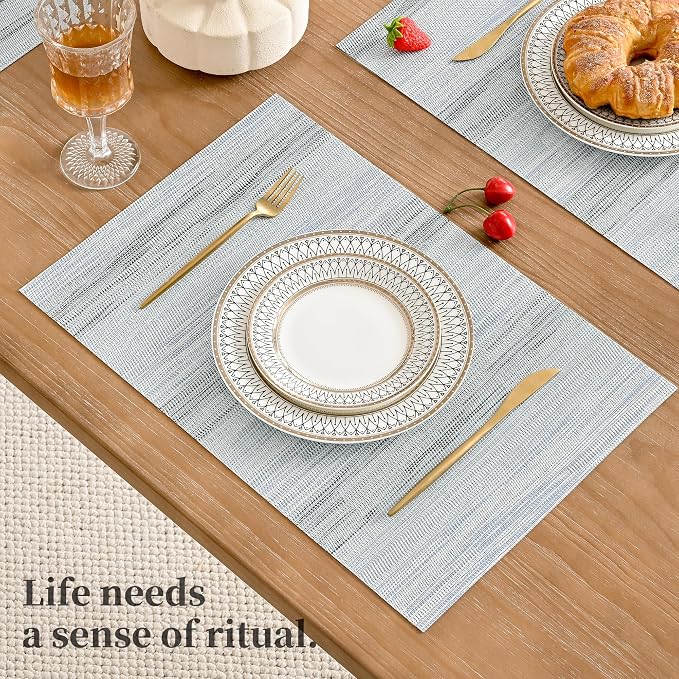 Leetaltree LightSteel Blue Placemats Set of 8 - Heat Resistant Non-Slip Place mats for Dining Table, Washable Durable PVC Vinyl Woven Table Mats（LightSteel Blue, 8） - Image 6