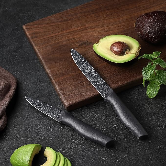 Marco Almond Kitchen Knife Set 12 PC Chef Knife Set Black | 6 Knives with 6 Blade Guards, Stainless Steel Knives Set for Kitchen, Anti-Rust,Ergonomic Handle,Full Tang,Gift Box - Image 5