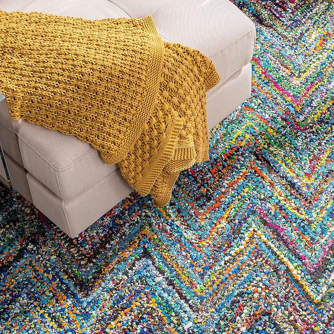 SAFAVIEH Nantucket Collection Runner Rug - 2'3" x 7', Blue & Multi, Handmade Modern Abstract Chevron Cotton, Ideal for High Traffic Areas in Living Room, Bedroom (NAN141C) - Image 6