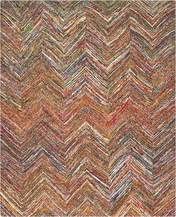 SAFAVIEH Nantucket Collection Area Rug - 9' x 12', Red & Blue & Multi, Handmade Modern Abstract Chevron Cotton, Ideal for High Traffic Areas in Living Room, Bedroom (NAN141B) - Image 2