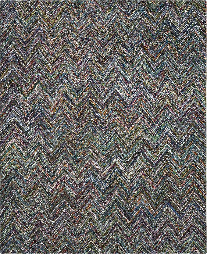 SAFAVIEH Nantucket Collection X-Large Area Rug - 11' x 15', Blue & Multi, Handmade Modern Abstract Chevron Cotton, Ideal for High Traffic Areas in Living Room, Bedroom (NAN141C) - Image 2