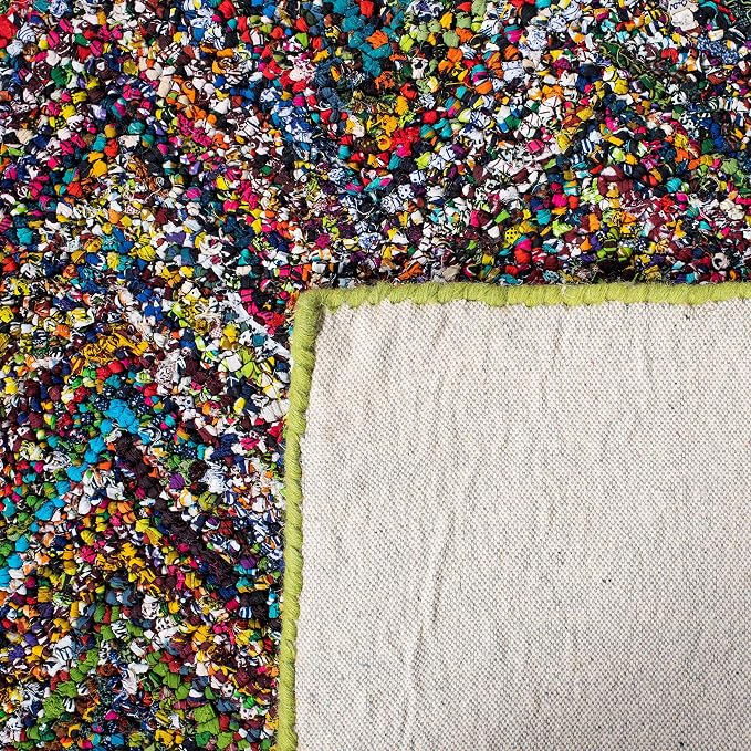 SAFAVIEH Nantucket Collection Area Rug - 6' Square, Red & Blue & Multi, Handmade Modern Abstract Chevron Cotton, Ideal for High Traffic Areas in Living Room, Bedroom (NAN141B) - Image 8