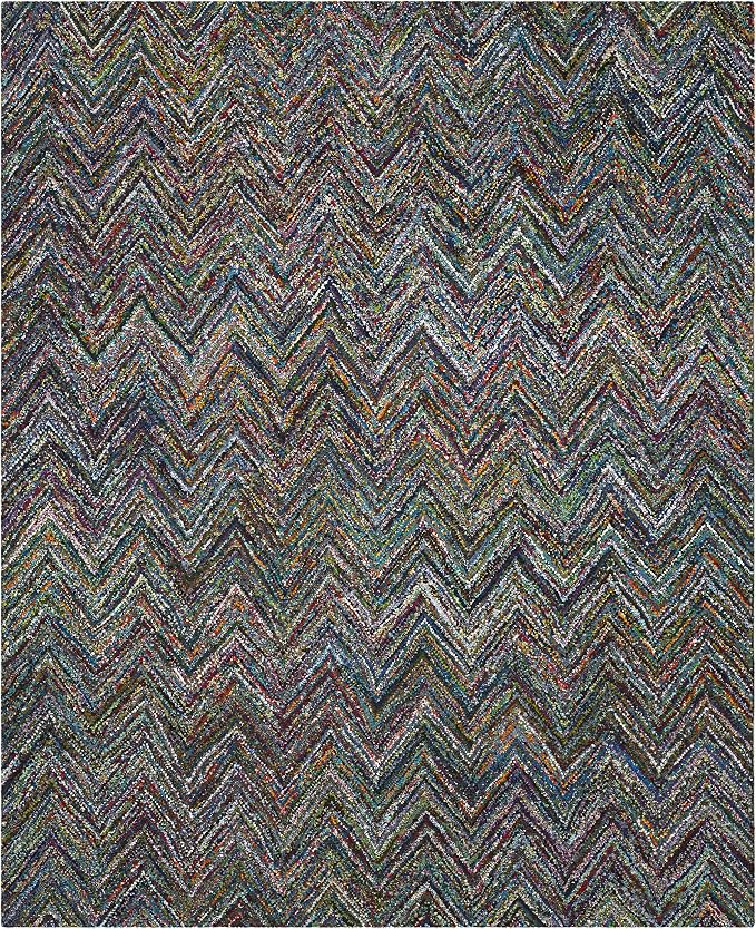 SAFAVIEH Nantucket Collection 8' x 10' Blue/Multi NAN141C Handmade Modern Abstract Chevron Cotton Area Rug - Image 3