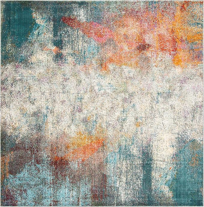 SAFAVIEH Luxor Collection Area Rug - 6'7" Square, Ivory & Blue, Handmade Modern Abstract, Ideal for High Traffic Areas in Living Room, Bedroom (LUX312A) - Image 4